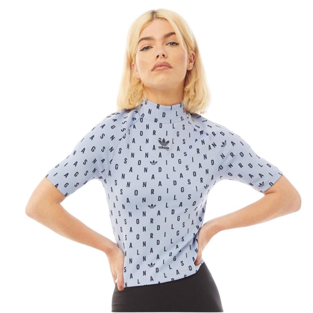 Adidas Rare Blue Lettered Short Sleeve Trifoil Logo top M